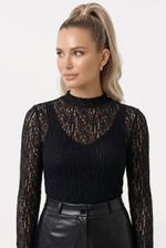Blusa Feminina Manga Longa em Renda com Transparência