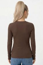 Blusa Feminina Manga Longa em Ribana com Decote Redondo