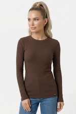 Blusa Feminina Manga Longa em Ribana com Decote Redondo