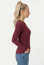 Blusa Feminina Manga Longa em Ribana com Decote Redondo