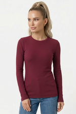 Blusa Feminina Manga Longa em Ribana com Decote Redondo