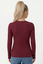 Blusa Feminina Manga Longa em Ribana com Decote Redondo