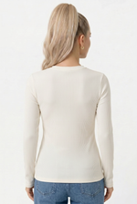 Blusa Feminina Manga Longa em Ribana com Decote Redondo