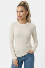 Blusa Feminina Manga Longa em Ribana com Decote Redondo