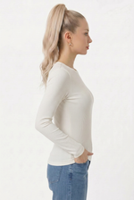 Blusa Feminina Manga Longa em Ribana com Decote Redondo
