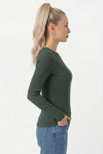 Blusa Feminina Manga Longa em Ribana com Decote Redondo