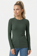 Blusa Feminina Manga Longa em Ribana com Decote Redondo