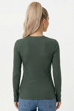 Blusa Feminina Manga Longa em Ribana com Decote Redondo