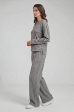 Calça  Feminina Ampla Em Malha Chennile Jacquard Com Cós Elástico
