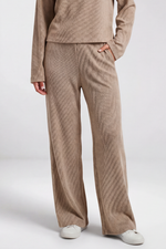 Calça  Feminina Ampla Em Malha Chennile Jacquard Com Cós Elástico
