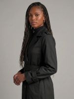 Trench Coat Curto Feminino em Tecido com Cinto