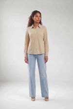 Camisa Feminina Manga Longa Em Viscose Com Poliamida E Prega Nas Costas
