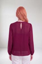 Blusa Feminina Social com Manga Bufante e Transparência Sutil