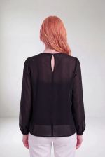 Blusa Feminina Social com Manga Bufante e Transparência Sutil