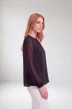 Blusa Feminina Social com Manga Bufante e Transparência Sutil