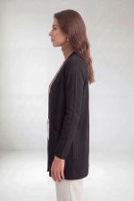 Cardigan Feminino Alongado em Tricô com Bolsos Frontais