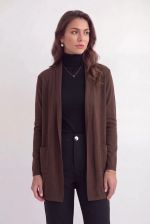 Cardigan Feminino Alongado em Tricô com Bolsos Frontais