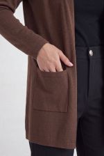 Cardigan Feminino Alongado em Tricô com Bolsos Frontais