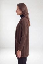 Cardigan Feminino Alongado em Tricô com Bolsos Frontais