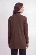 Cardigan Feminino Alongado em Tricô com Bolsos Frontais