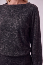Blusa Feminina Manga Longa em Malha Mescla com Manga Bufante