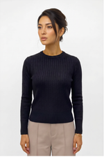 Blusa Feminina Manga Longa em Malha Retilínea Texturizada