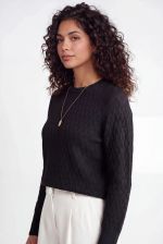 Blusa Feminina em Tricô Texturizado Favos com Decote Redondo