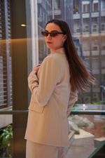 Blazer Feminino Alongado de Alfaiataria Mescla com Bolso Interno