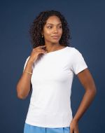 Blusa Feminina Básica Manga Curta em Viscolycra com Decote Canoa