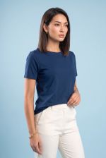 Blusa Feminina Básica Manga Curta em Viscolycra com Decote Canoa