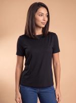 Blusa Feminina Básica Manga Curta em Viscolycra com Decote Canoa