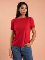 Blusa Feminina Básica Manga Curta em Viscolycra com Decote Canoa