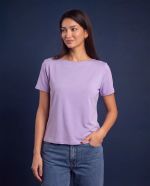 Blusa Feminina Básica Manga Curta em Viscolycra com Decote Canoa