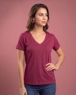 Blusa Feminina Básica Manga Curta em Viscolycra com Decote V
