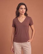 Blusa Feminina Básica Manga Curta em Viscolycra com Decote V