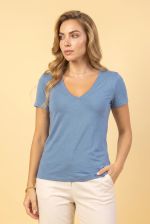 Blusa Feminina Básica Manga Curta em Viscolycra com Decote V