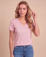 Blusa Feminina Básica Manga Curta em Viscolycra com Decote V