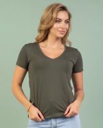 Blusa Feminina Básica Manga Curta em Viscolycra com Decote V