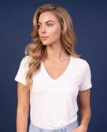 Blusa Feminina Básica Manga Curta em Viscolycra com Decote V