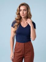 Blusa Feminina Básica Manga Curta em Viscolycra com Decote V