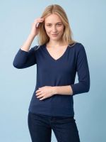 Blusa Feminina Básica Manga 3/4 em Viscolycra com Decote V