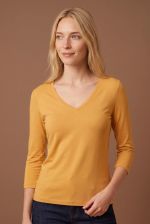 Blusa Feminina Básica Manga 3/4 em Viscolycra com Decote V