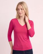 Blusa Feminina Básica Manga 3/4 em Viscolycra com Decote V
