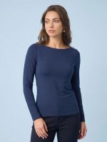 Blusa Feminina Básica Manga Longa em Viscolycra com Decote Canoa