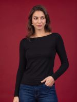 Blusa Feminina Básica Manga Longa em Viscolycra com Decote Canoa