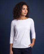 Blusa Feminina Básica Manga 3/4 em Viscolycra com Decote Canoa