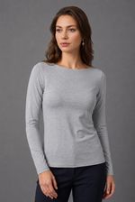 Blusa Feminina Básica Manga Longa em Viscolycra com Decote Canoa