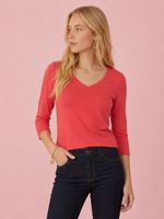 Blusa Feminina Básica Manga 3/4 em Viscolycra com Decote V