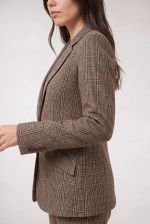 Blazer Feminino Xadrez em Algodão com Bolsos Diagonais