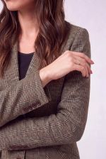 Blazer Feminino Xadrez em Algodão com Bolsos Diagonais